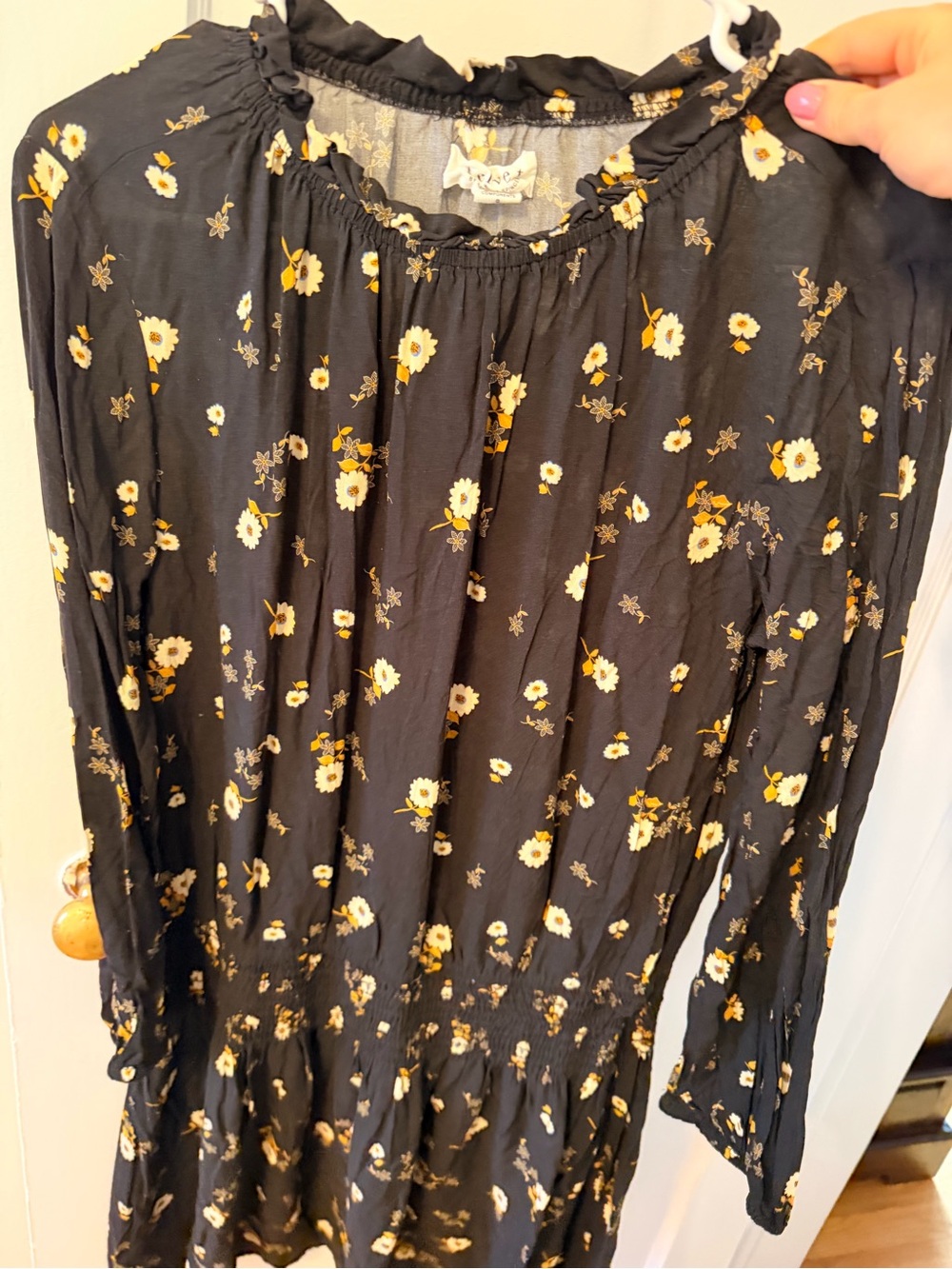 Velvet by Graham & Spencer Black Floral Dress with Yellow Daisies